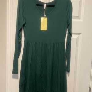 Dark Green Long-Sleeve Scoop Neck Dress